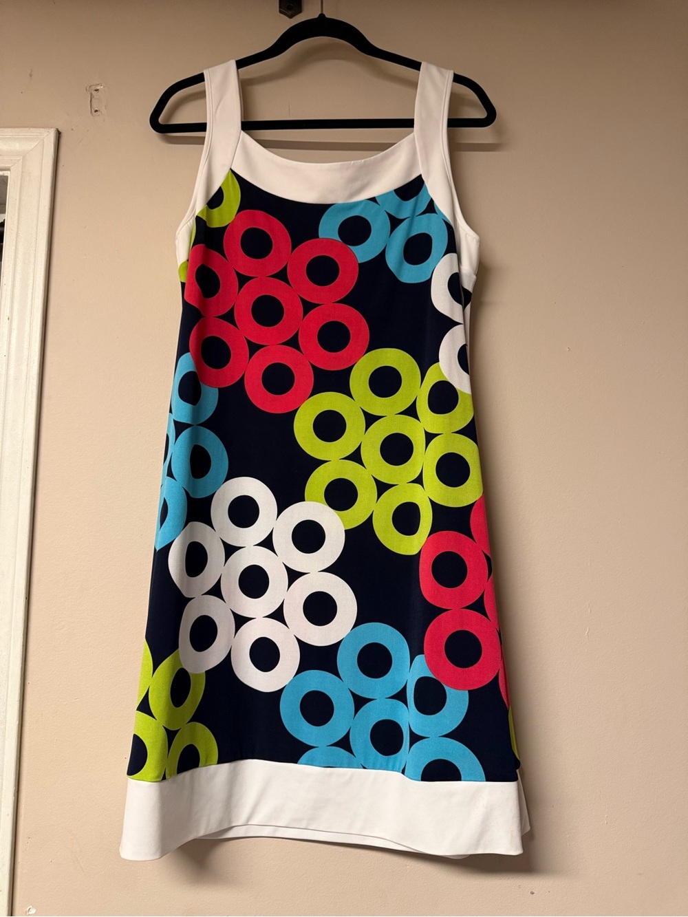 Woman’s  Navy Sleeveless Dress with Bright Circles. Sz.XL